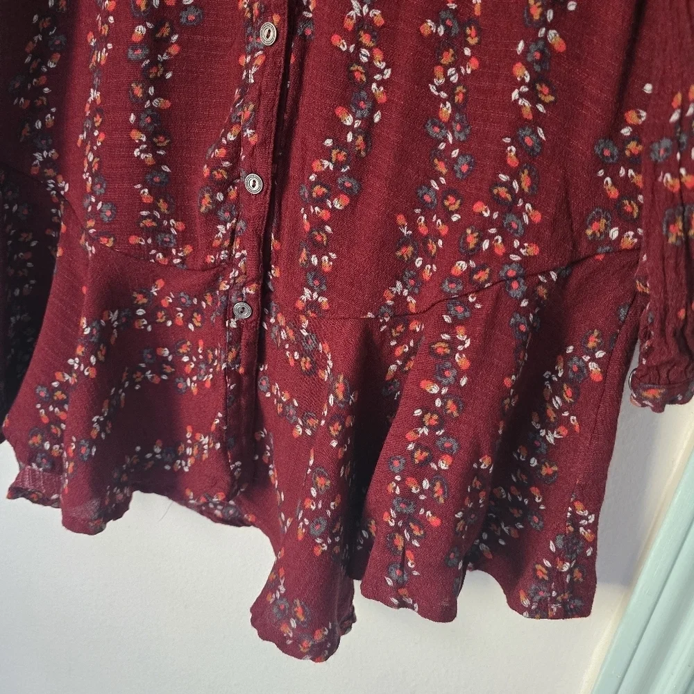 Free People Red Long Sleeve Dress Shirt with Bishop Sleeves size XS